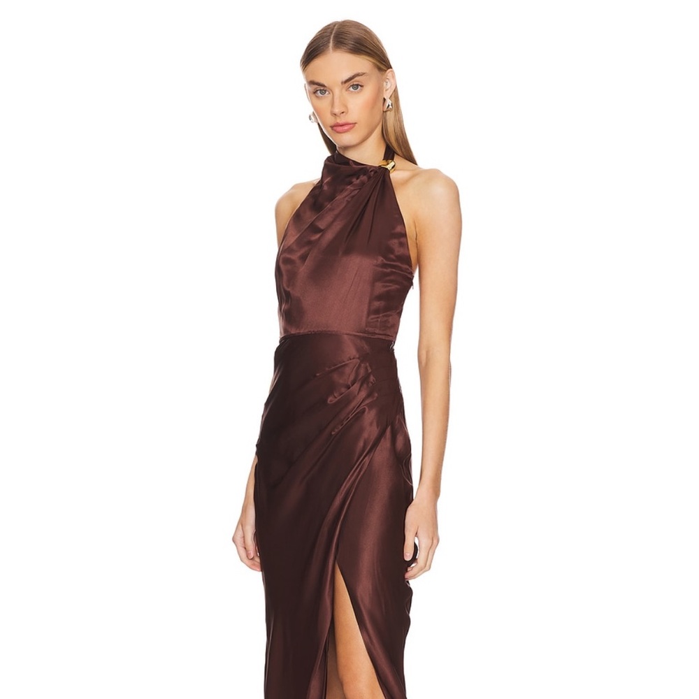 NICHOLAS Brown Satin Maxi Dress